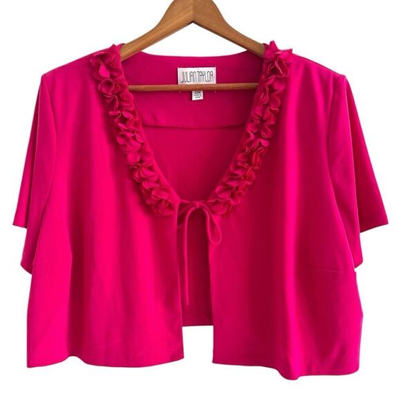 Vintage Julian Taylor Ruffled Shrug Cardigan Top 20W Hot Pink Feminine Open - Picture 1 of 13